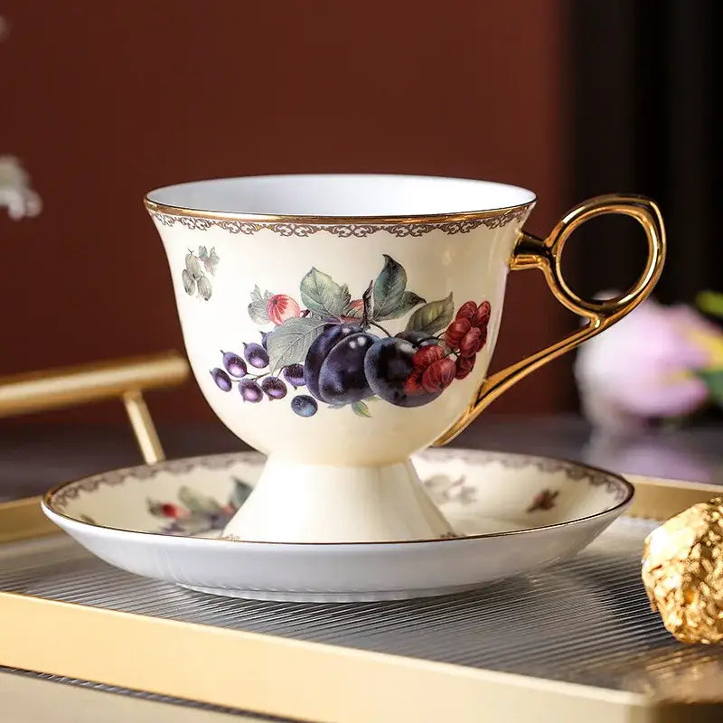 French style cream fruit bone china teaware set dining room tea cup