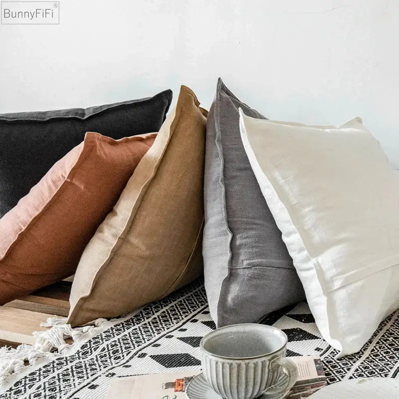 Fringed earth tone linen pillow cover living room decor