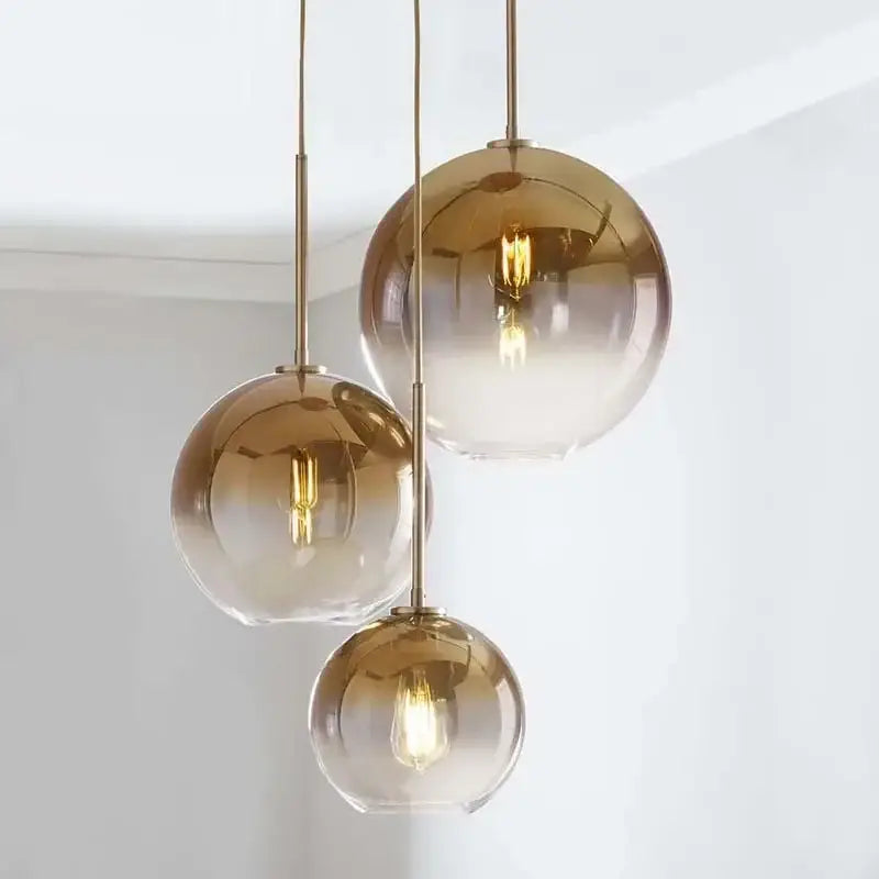 Frosted and mirrored glass ball pendant light for dining room