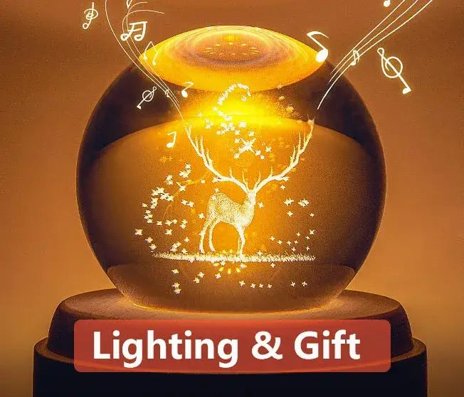 DecorBites™ Crystal Ball Music Box: Rotating Light Projection, Birthday & Valentine's Day Gift