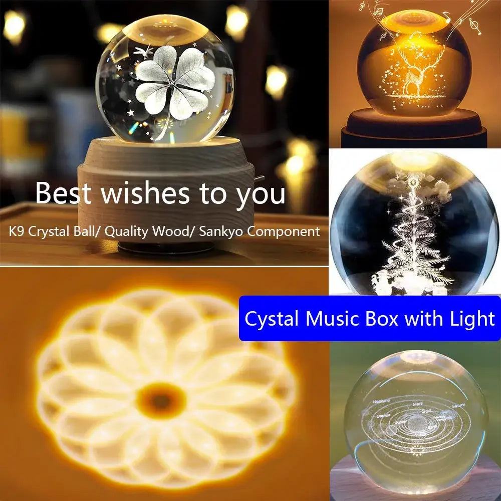 DecorBites™ Crystal Ball Music Box: Rotating Light Projection, Birthday & Valentine's Day Gift