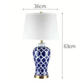 Geometric blue ceramic bedside table lamp for bedroom with gold base