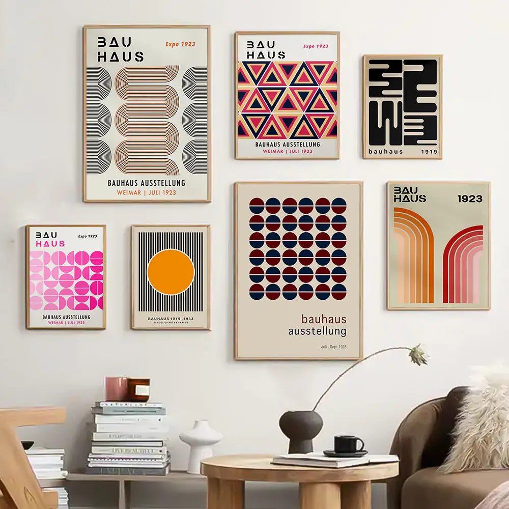 Bauhaus black & white geometric canvas prints living room wall art