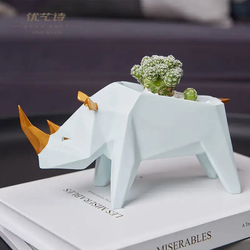 Geometric gray & orange giraffe 3d papercraft planter living room decor