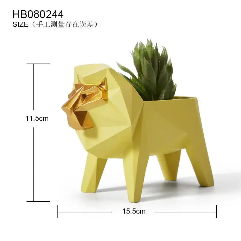 Geometric gray & orange giraffe 3d papercraft planter living room decor