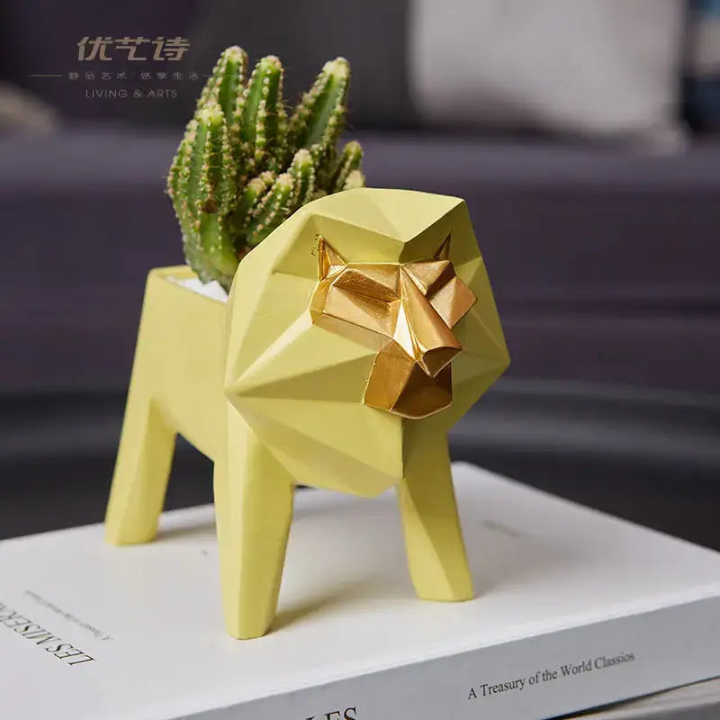 Geometric gray & orange giraffe 3d papercraft planter living room decor
