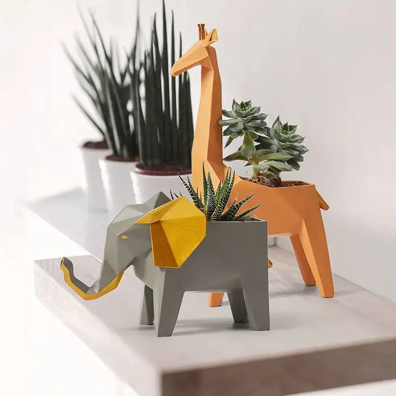 Geometric gray & orange giraffe 3d papercraft planter living room decor