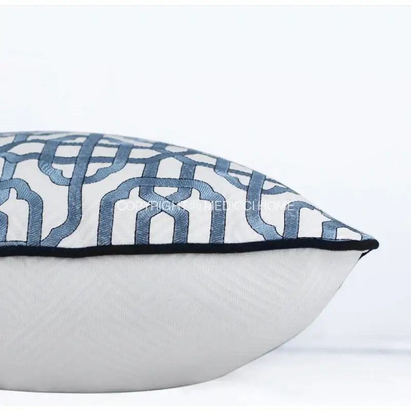 Geometric indigo blue & white embroidered pillow covers living room
