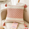 Geometric jacquard tassel cushion cover living room blue diamond decor