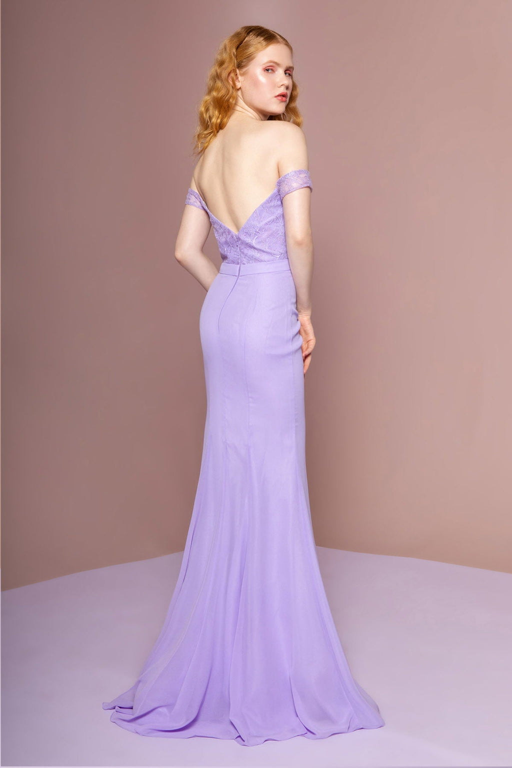 Lace Embellished Bodice Chiffon Mermaid Long Dress