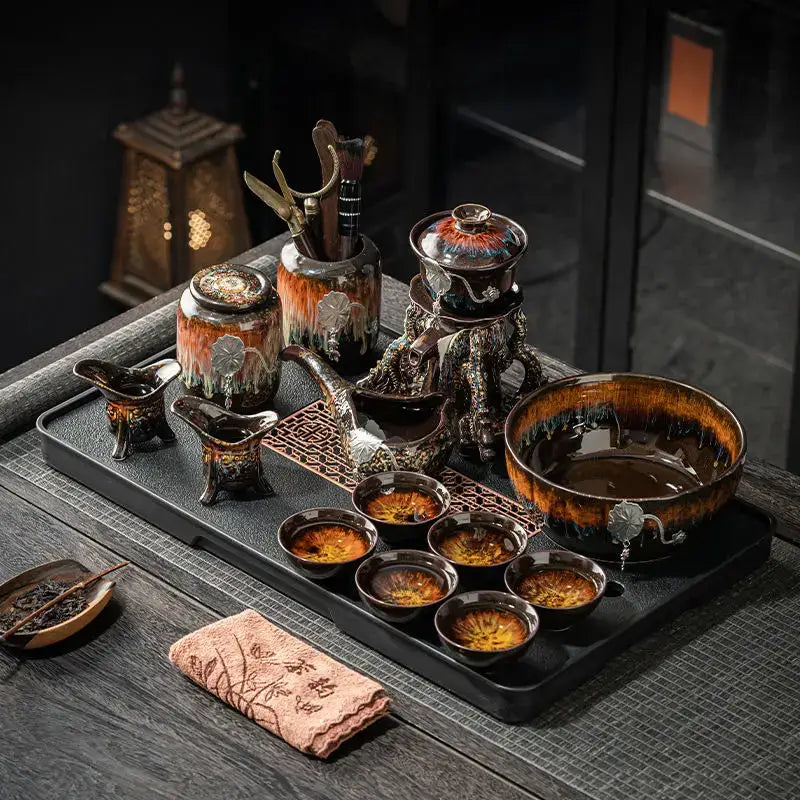 DecorBites™ Dragon Teapot & Magnetic Rotating Tea Set, Chinese Kung Fu Teaware