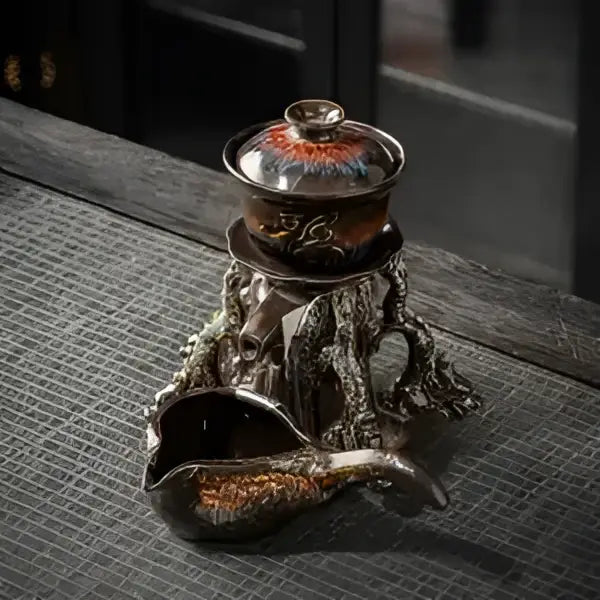 DecorBites™ Dragon Teapot & Magnetic Rotating Tea Set, Chinese Kung Fu Teaware