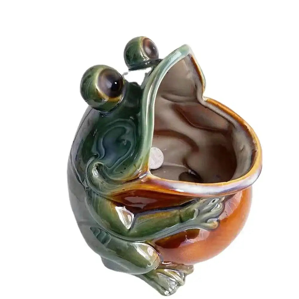 Glossy green & orange decorbites ceramic animal storage frog kitchen