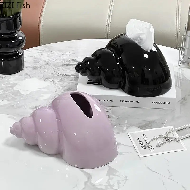DecorBites™ Conch Ceramic Tissue Box - Chic Desk Decoration and Coffee Table Accessory
