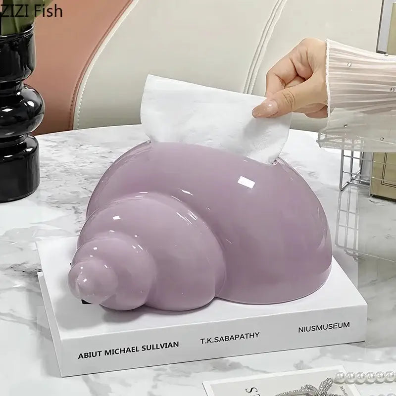 DecorBites™ Conch Ceramic Tissue Box - Chic Desk Decoration and Coffee Table Accessory