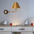 Gold and black metal cone wall light swing arm bedroom sconce