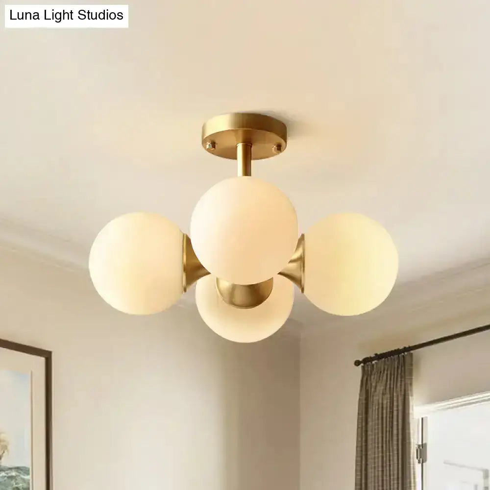 DecorBites™ Opaline Glass 4 Bulb Semi Flush Gold Ceiling Mount Light Fixture for Ball Kitchen
