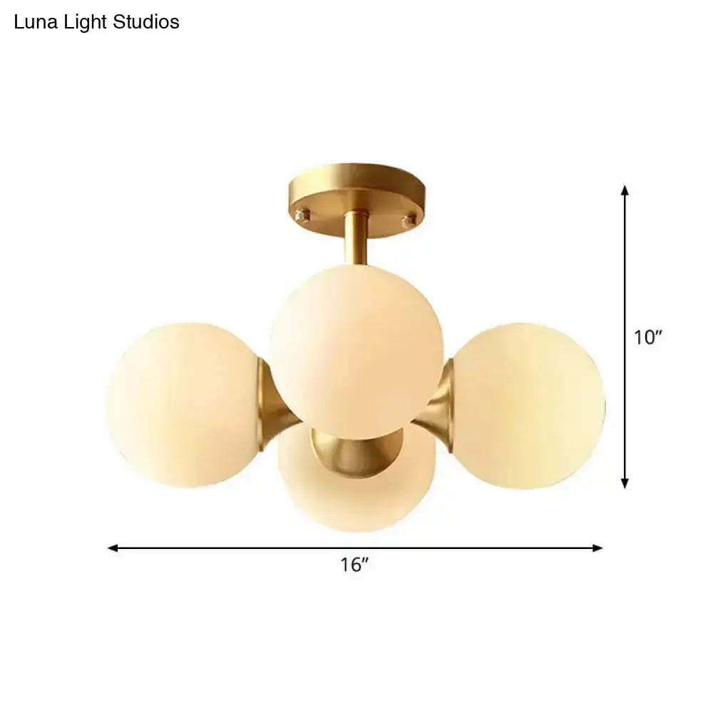 DecorBites™ Opaline Glass 4 Bulb Semi Flush Gold Ceiling Mount Light Fixture for Ball Kitchen