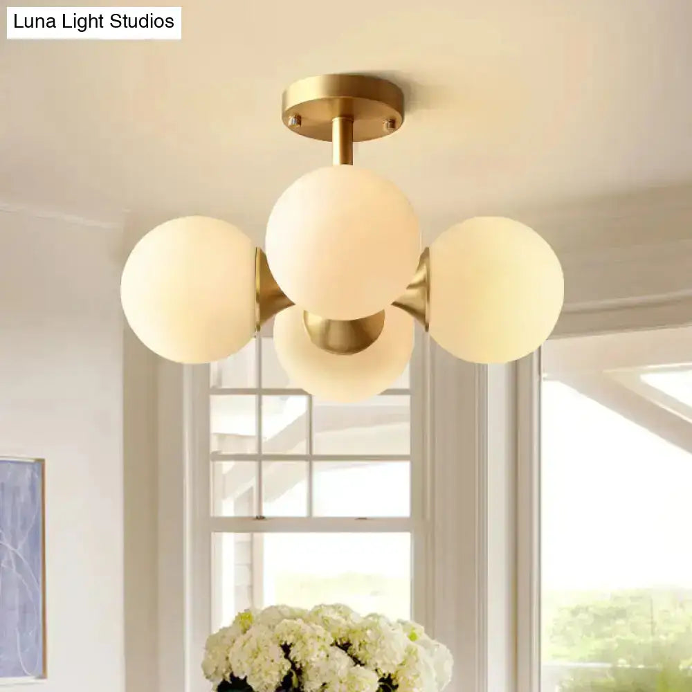 DecorBites™ Opaline Glass 4 Bulb Semi Flush Gold Ceiling Mount Light Fixture for Ball Kitchen