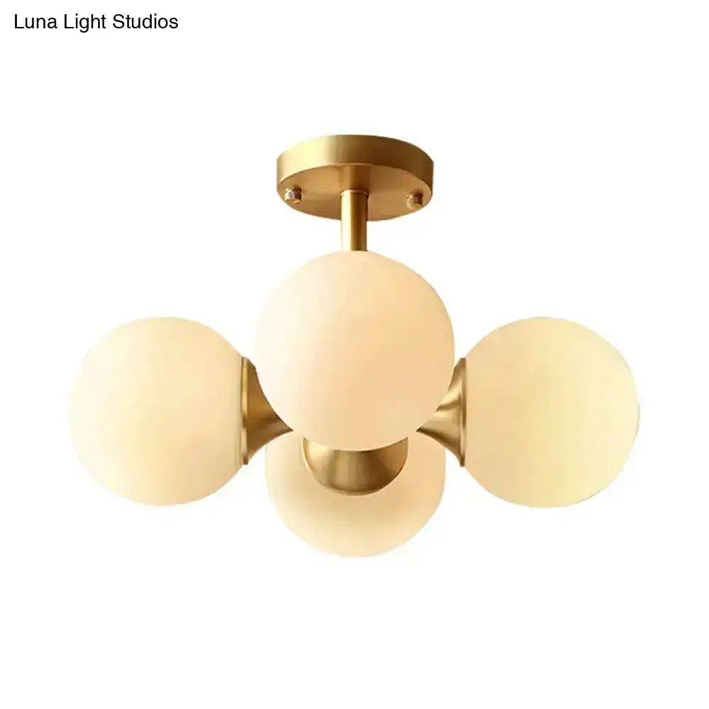 DecorBites™ Opaline Glass 4 Bulb Semi Flush Gold Ceiling Mount Light Fixture for Ball Kitchen