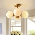 DecorBites™ Opaline Glass 4 Bulb Semi Flush Gold Ceiling Mount Light Fixture for Ball Kitchen