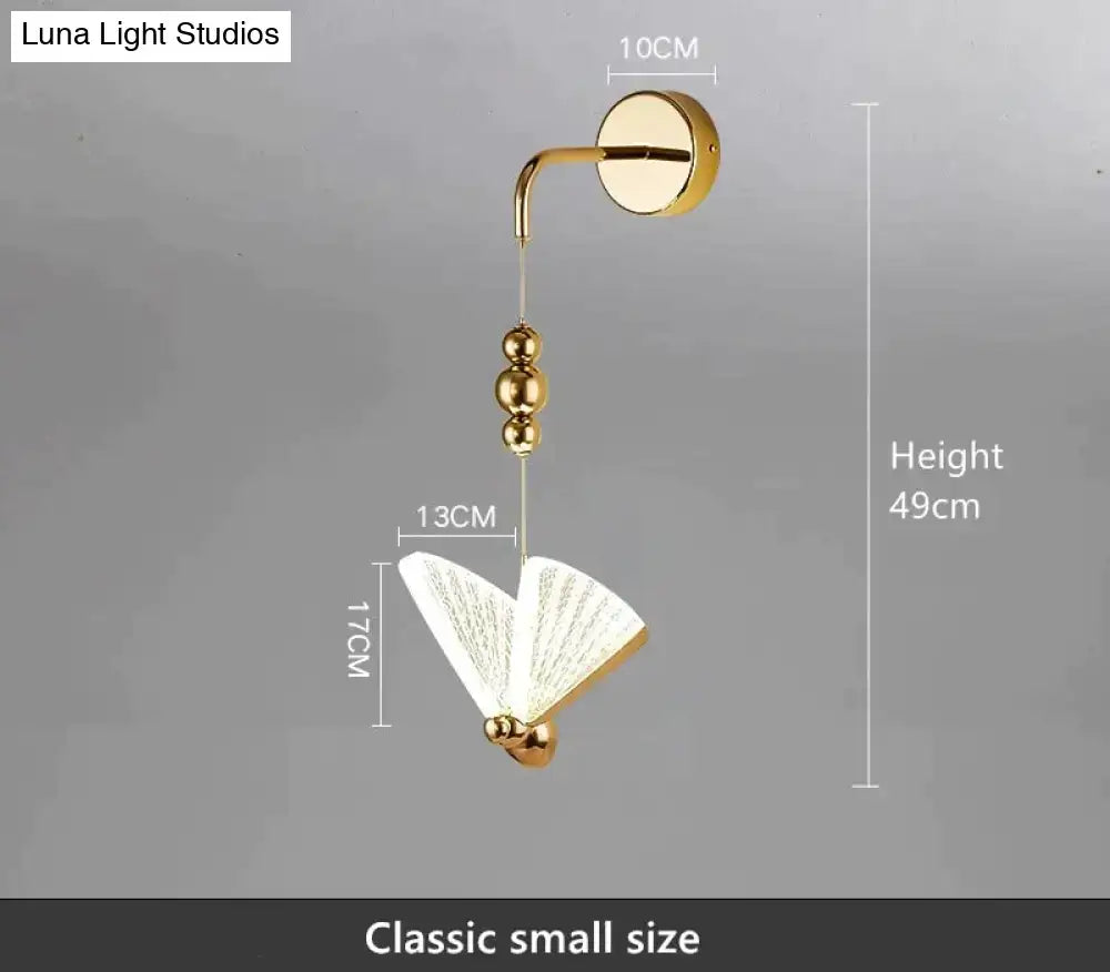 Gold and patterned butterfly led wall light for bedroom