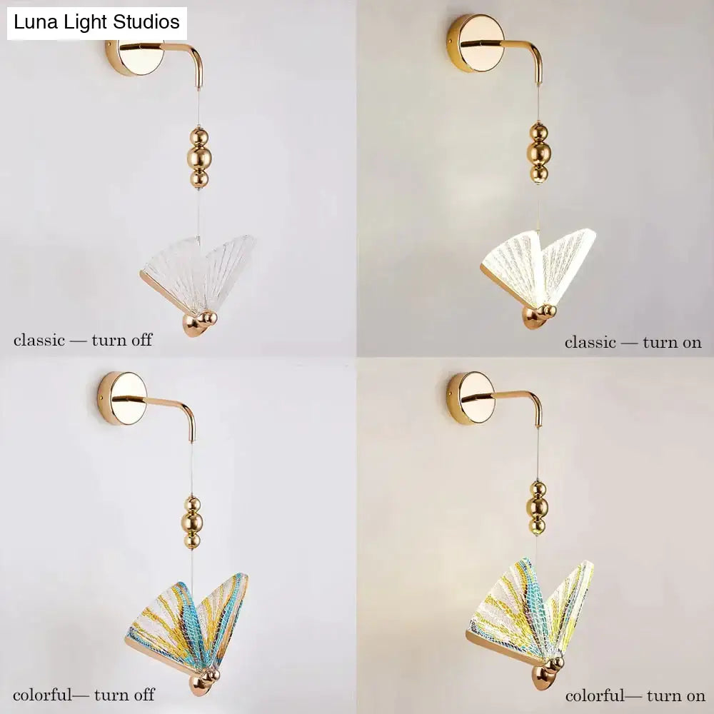 Gold and patterned butterfly led wall light for bedroom