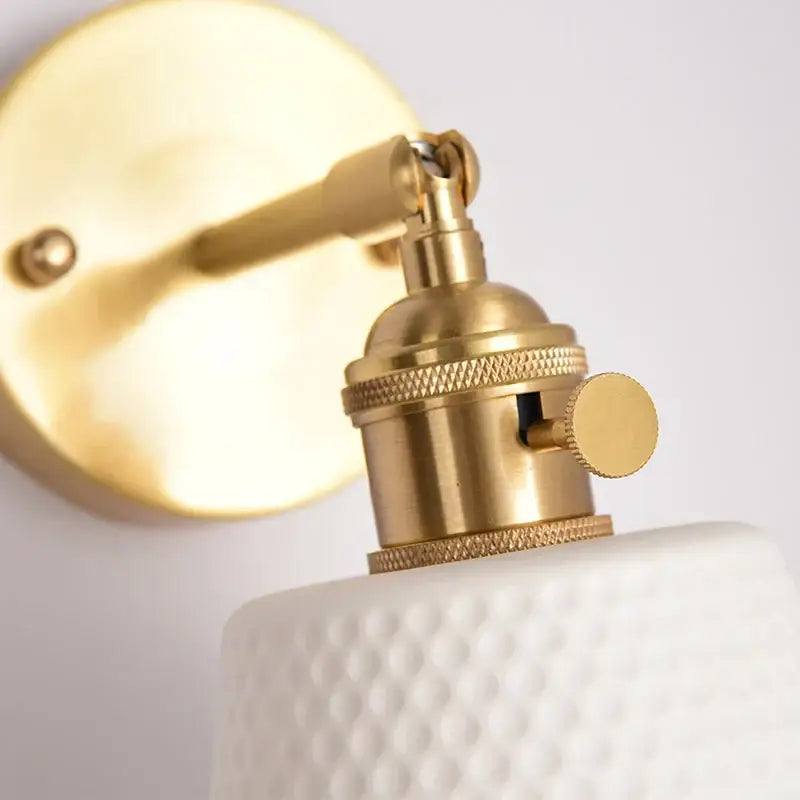 Gold and white ceramic led wall sconce with pull chain for bedroom
