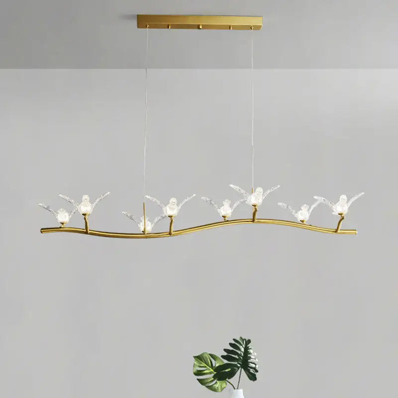 DecorBites™ Twig Pendant Lamp with Bird Decor – Gold Finish & LED Acrylic Island Light