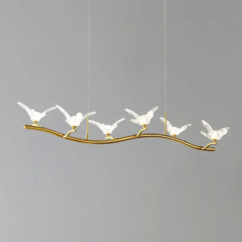 DecorBites™ Twig Pendant Lamp with Bird Decor – Gold Finish & LED Acrylic Island Light