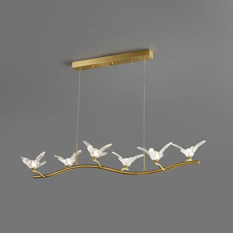 DecorBites™ Twig Pendant Lamp with Bird Decor – Gold Finish & LED Acrylic Island Light