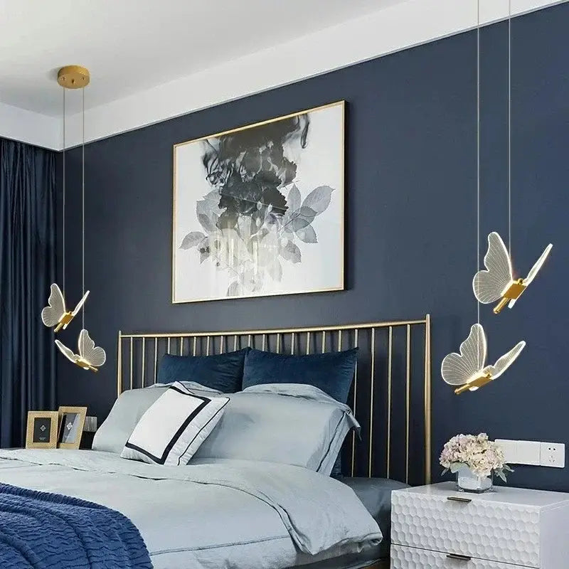 Gold butterfly acrylic chandelier pendant lamp for bedroom lighting
