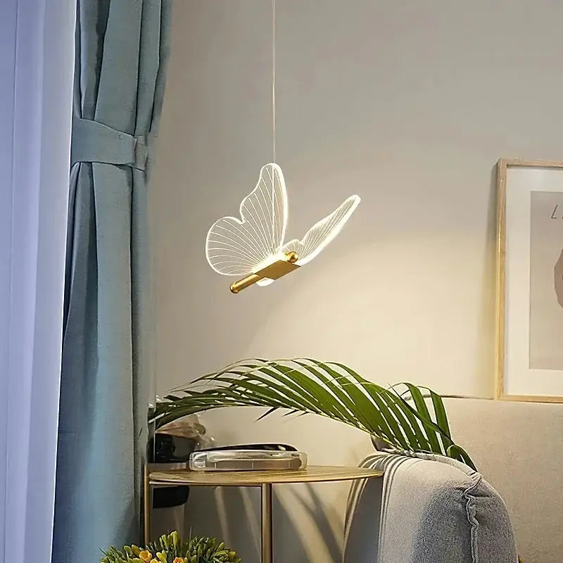 Gold butterfly acrylic chandelier pendant lamp for bedroom lighting