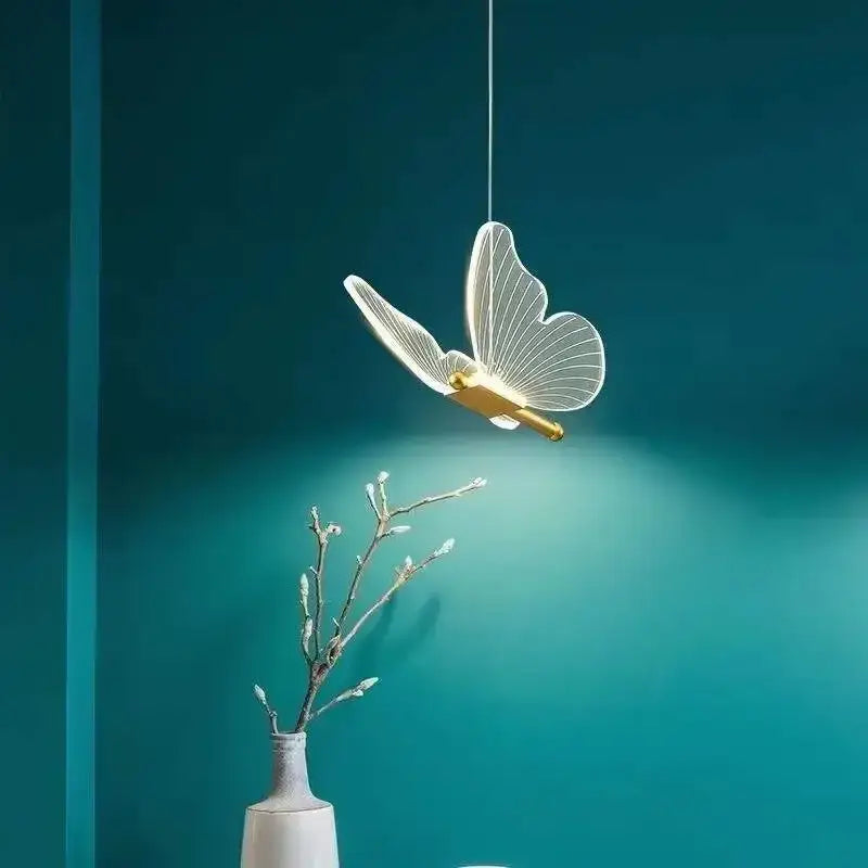 Gold butterfly acrylic chandelier pendant lamp for bedroom lighting