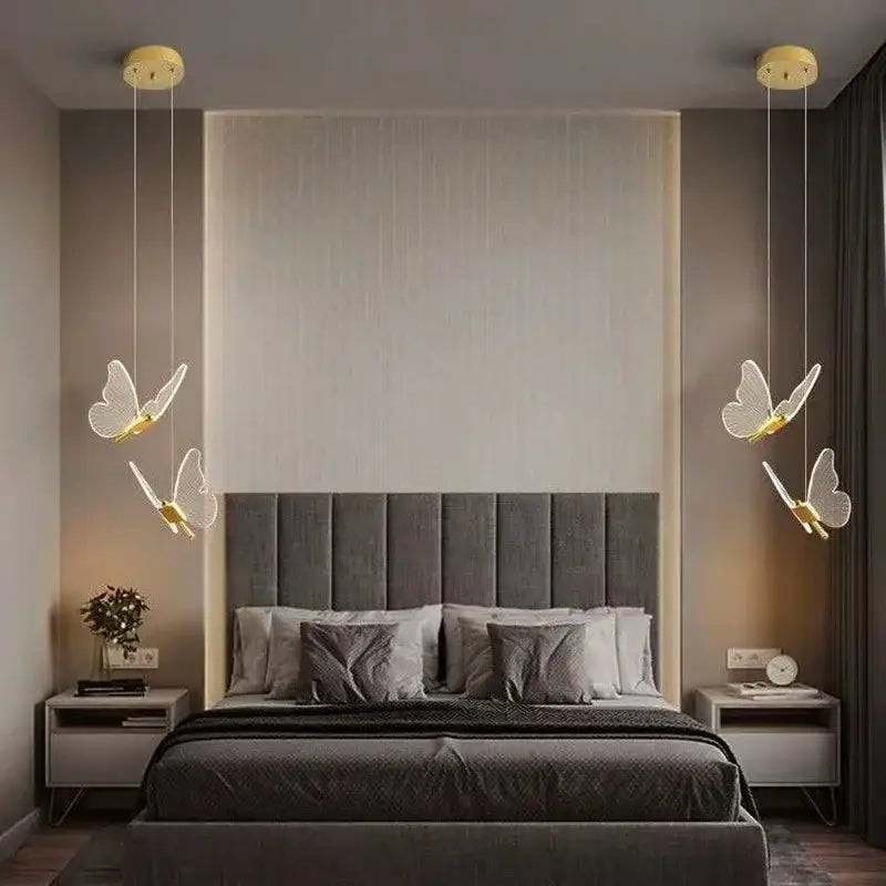 Gold butterfly acrylic chandelier pendant lamp for bedroom lighting
