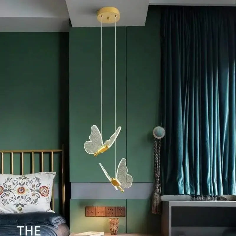 Gold butterfly acrylic chandelier pendant lamp for bedroom lighting