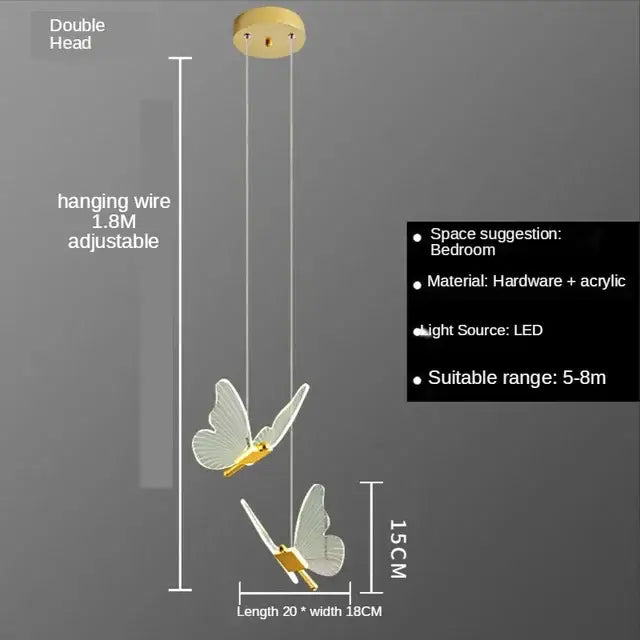 Gold butterfly acrylic chandelier pendant lamp for bedroom lighting