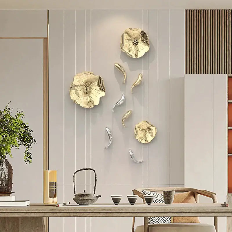 DecorBites™ Carp Fish Lotus Leaf Gold Wall Pendant Chinese Bionics Home Decor