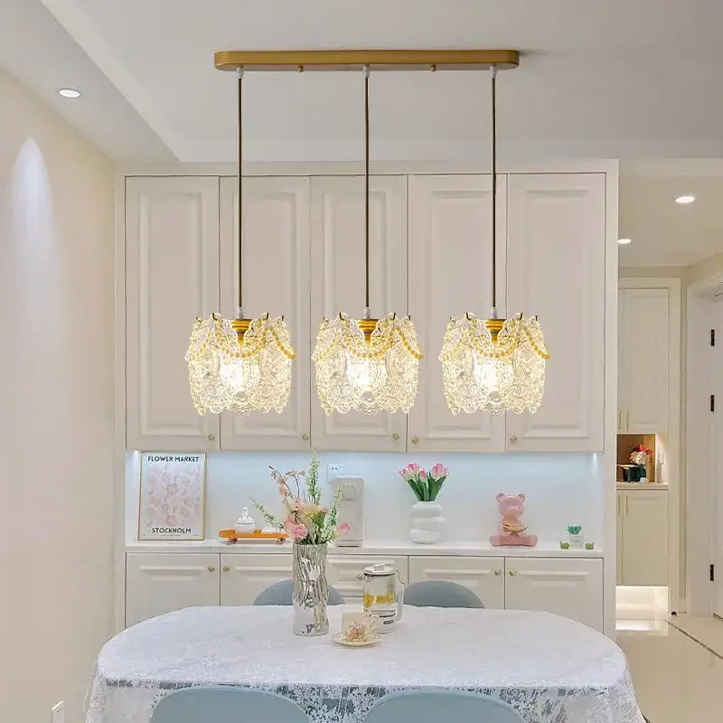 Gold carved glass pearl chandelier for dining room