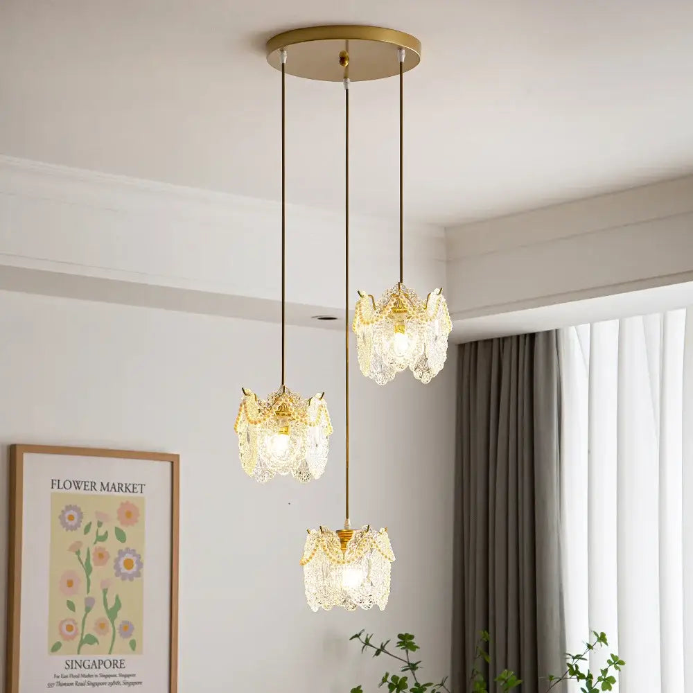 Gold carved glass pearl chandelier for dining room