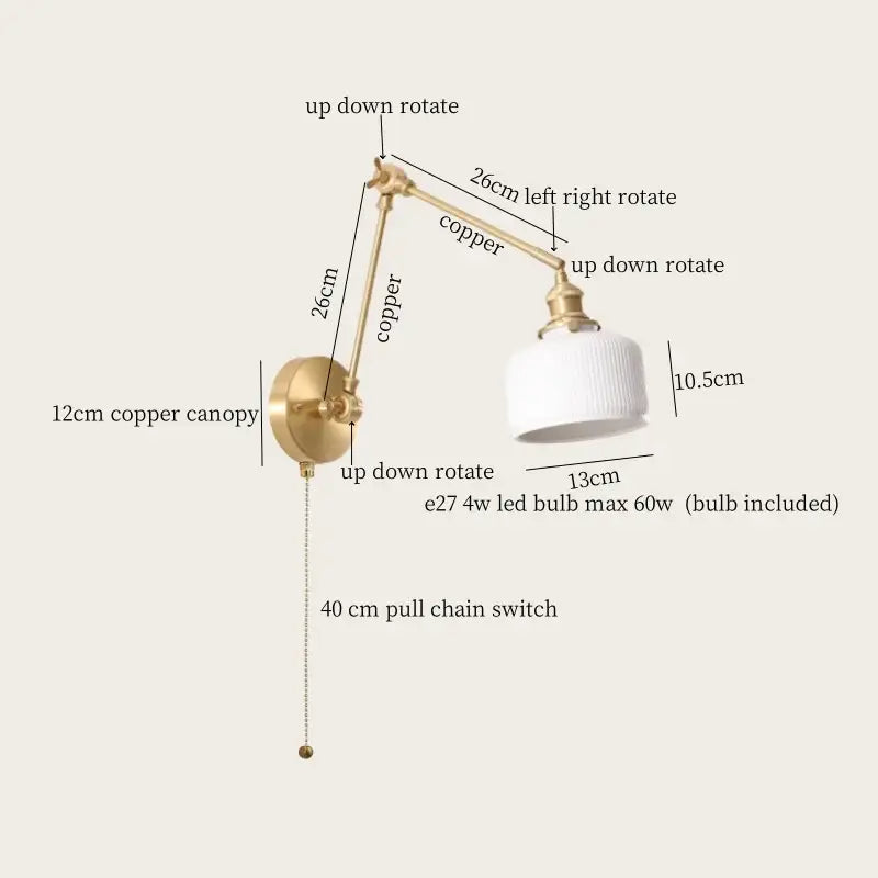 DecorBites™ Ceramic LED Wall Lamp with Pull Chain Switch for Stair, Bathroom, Living Room