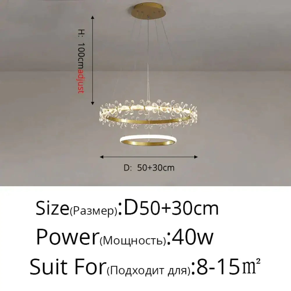 Gold crown crystal flower pendant light bedroom chandelier