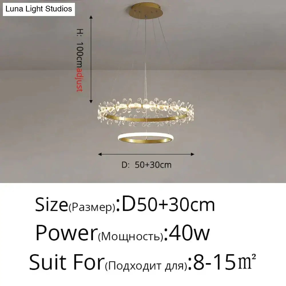 Gold crown crystal flower pendant light bedroom chandelier