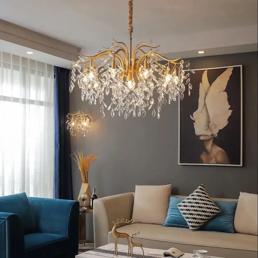 DecorBites™ Crystal Branch Chandelier: Modern Minimalist Luxury Lighting for Living Room and Bedroom