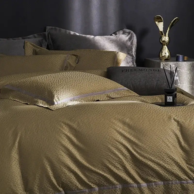 Gold & dark gray 100s egyptian cotton bedding set bedroom leopard print