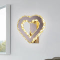 Gold faceted crystal heart led wall sconce bedroom light stainless steel