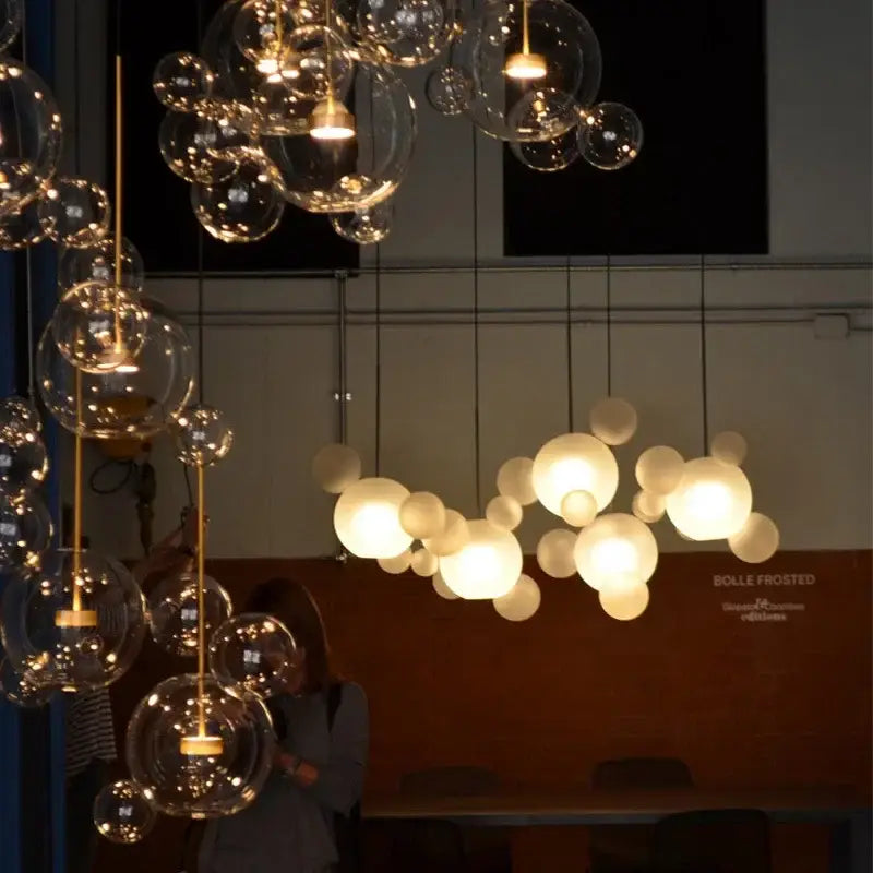 Gold glass bubble led chandelier dining room lighting