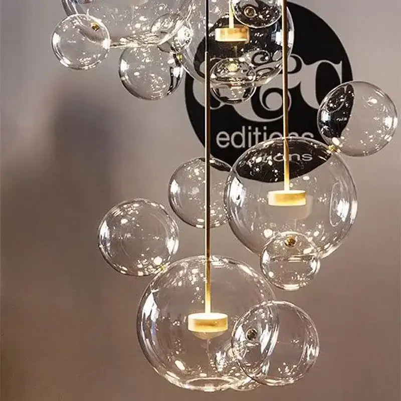 Gold glass bubble led chandelier dining room lighting