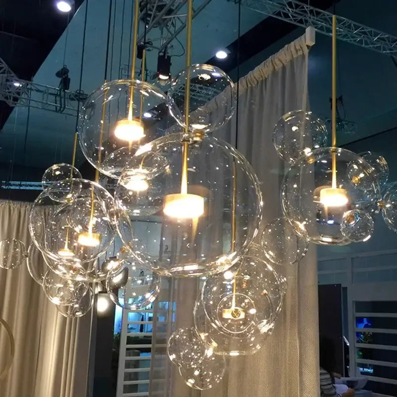 Gold glass bubble led chandelier dining room lighting