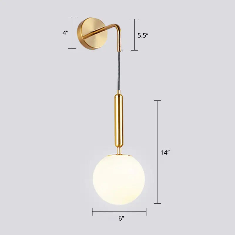 Gold opal glass spherical wall light fixture for bedroom